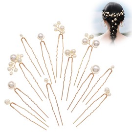 PAVIKE Pearl Pins, U-Pins, Gold, Small, Large (Set of 12), Hair Ornament, Stylish, Kimono, Photography, Everyday Use, Wedding, Hair Ornament, Receptions, Coming-of-age Ceremonies, School Entrance Ceremonies, Graduation Ceremonies, Stage
