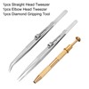 HARFINGTON 3pcs Diamond Tweezer Holder Pick Up Tool Set Stainless