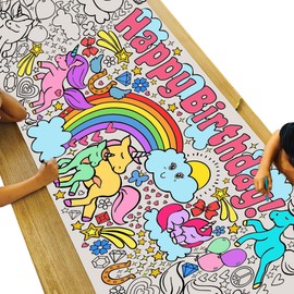 Tiny Expressions Unicorn Birthday, Coloring Tablecloth for Kids - Rolled, No Creases 30" x 72" Large Coloring Poster for Unicorn-Themed Birthday Parties - Unicorn Party Decorations for Girls