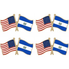 LUSEOAN USA and El Salvador Crossed Double Flag Lapel Pins Small Mini Salvadoran National Friendship Pin Badge, 4PCS