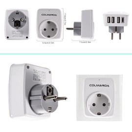 YOOHBERRYS Multiple Socket with 3 USB Charger (3A) and 1 Type-C Port (3A), USB Socket 4000 W with Child Lock Switch for Phone and Household Appliances White