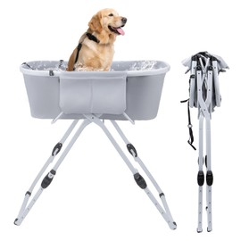 AceRide Dog Bathtub, Collapsible Dog Bath Tub with Ergonomic Design, Portable Elevated Station for Bathing & Grooming, Suitable for Cats & Small to Medium Dogs, Indoor & Outdoor, Gray