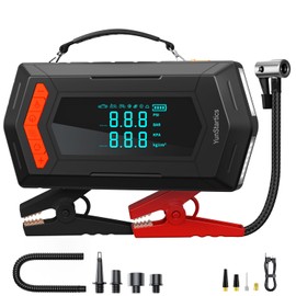 Jump Starter with Air Inflator/Deflator Compressor, 5000A Car Battery Jump Starter with Air Compressor 7-in-1 Jumper Box for 10L Gas/9L Diesel Vehicles with 150PSI Tire Inflator & 2 LED Lighting