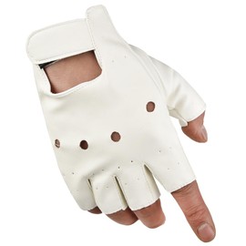 White Fang NT152 Men's Rock Punk Leather Fingerless Street Velcro Gloves, white
