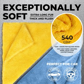 Edgeless Microfiber Towels for Cars – 6pk (12”x12”) - 540 GSM - Super Soft Car Drying, Detailing, Polishing & Buffing – Scratch-Free - Absorbent Microfiber Cleaning Cloths for Cars