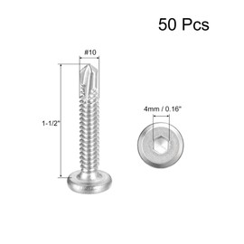 sourcing map 50Pcs Hex Socket Self Tapping Screws, #12 x 1-1/2" 410 Stainless Steel Flat Head Sheet Metal Drilling Screws, Silver