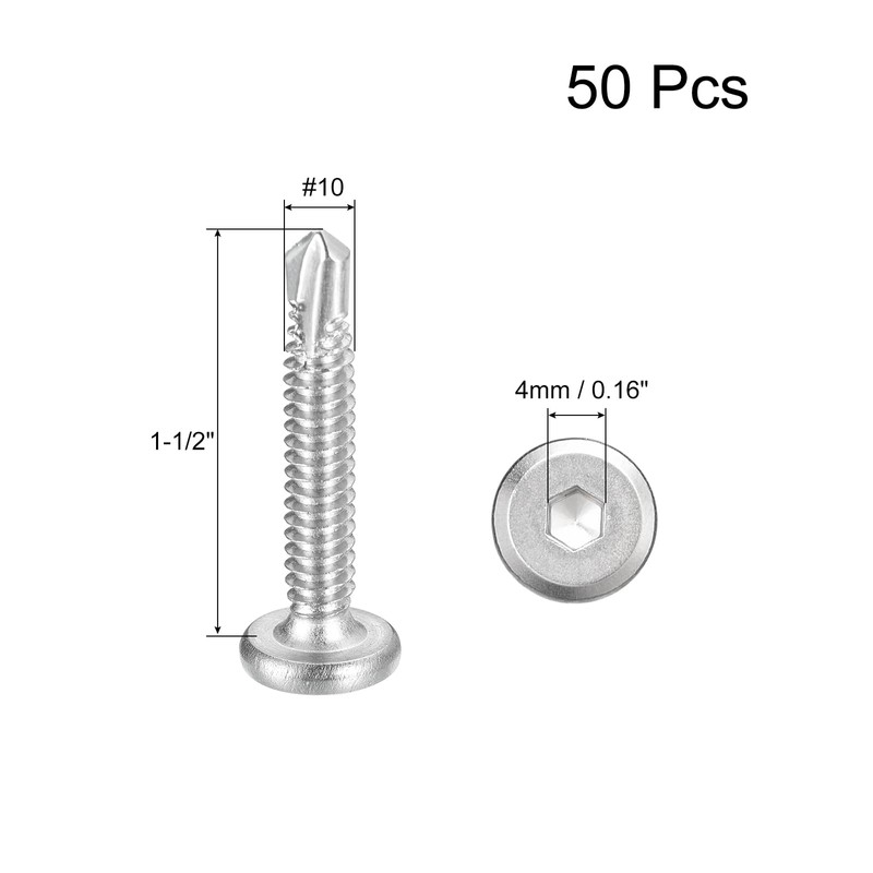 sourcing map 50Pcs Hex Socket Self Tapping Screws, #12 x