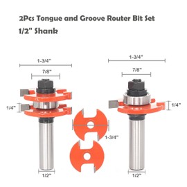Akylin Adjustable Tongue and Groove Router Bit Set 1/2 Shank, 1-3/4" Cut Dia, with 2pcs Repacement Slot Cutter Blade, T Shape Wood Milling Cutter, for Woodworking Cabinet Doors
