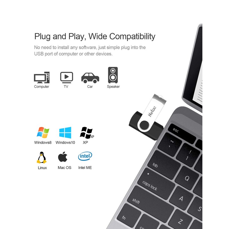 Netac 64GB USB 2.0 Flash Drive, Swivel Design Memory Sticks,