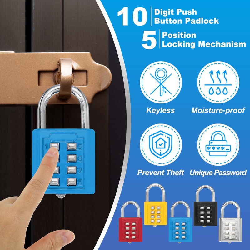 sourcing map Combination Padlock, 8-Digit Push Button Padlock 4-Position Locking