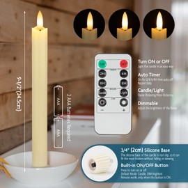 SEHNSY Real Wax Flameless Taper Candles with Remote Timer,Battery Operated LED Candles Set with 3D Flickering Flame,9.6" Ivory Realistic Dripless Candlesticks for Wedding Home Decor,6 Pack
