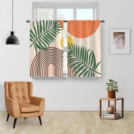 Boho Sun Aesthetic Kitchen Curtains - Abstract Modern Country Country Small Short Tier Window Curtains for Bathroom Living Dining Room Decor Rod Pocket Window Drapes 36 Inch Length Set 28"x36"