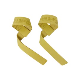 BEAR GRIP - Leather Weight Lifting Straps for Gym, Bodybuilding, Powerlifting, Crossfit and more (Camel, Non-Padded)