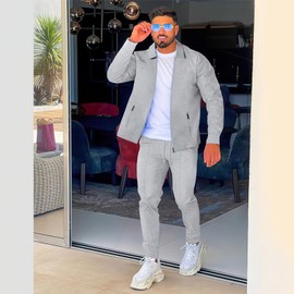 aromm Men's Tracksuit 2 Piece Set Outfit Full Zip Long Sleeve Casual Sport Jogging Athletic Sweatsuits Grey with Pockets, XL