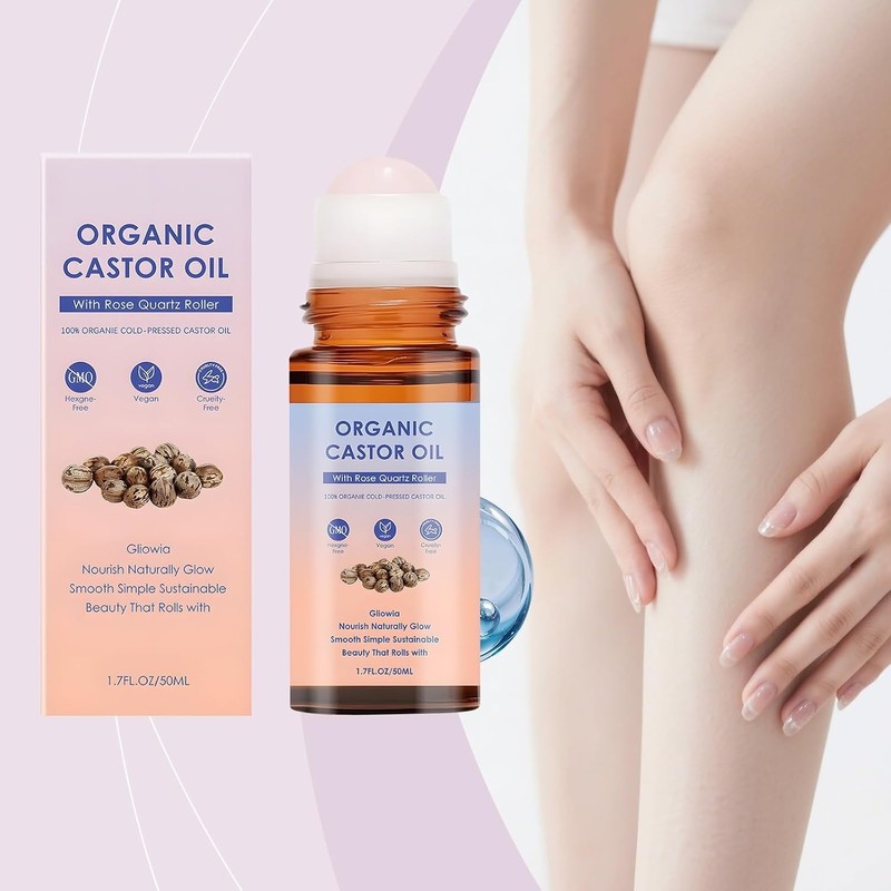 Organic Castor Oil with Rose Quartz Roller, Deep Hydration Skin