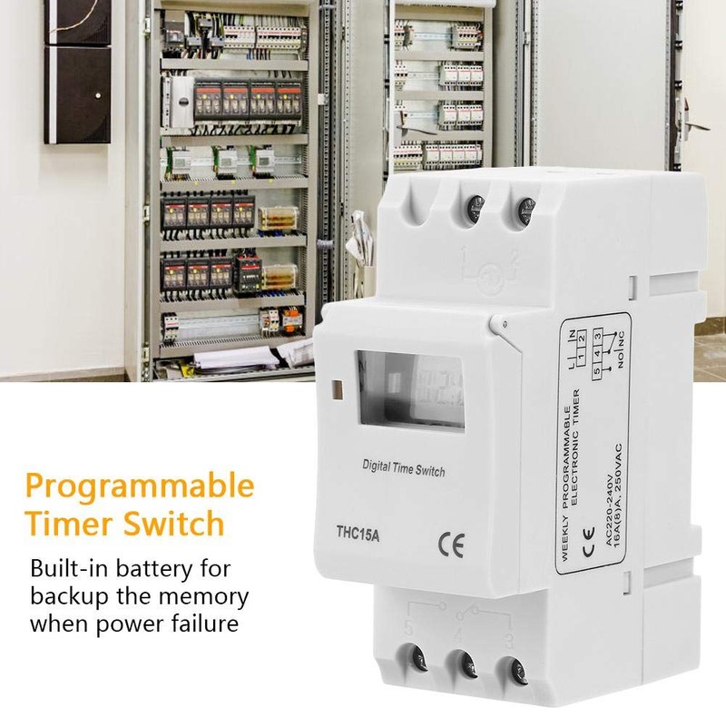 THC15A Timer Switch, 220-240VAC 16A Digital LCD Power Weekly Programmable