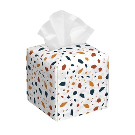 POIUBLE Leather Tissue Box Holder Terrazzo Tile Tissue Box Cover Square Waterproof Tissue Holder Organizer Modern Napkin Holder for Bedroom Dresser Night Stand Office Desk