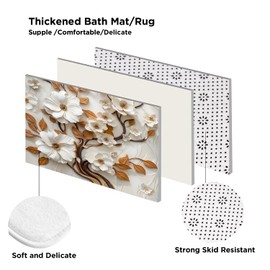 ZLQQ 4Pcs Floral Relief Shower Curtain Sets with Rugs Sculptural Flora Bathroom Set with Non-Slip Rugs Toilet Lid Cover and Bath Mat Vintage Shower Curtain with 12 Hooks, Durable Bathroom Decor Set