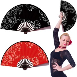MZSX Pack of 2 Large Folding Silk Hand Fan, Chinese Vintage Handheld, 10 Inch Hinese Tai Chi Folding Fan, Dance Fan Birthday Gift Party Decoration, for Cosplay Props Wedding Party