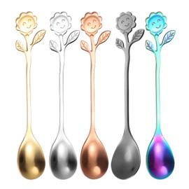 LHLZNB 5 Pcs Sunflower Stainless Steel Coffee Scoop - Precision 15ml Dessert Spoon for Baking, Tea & Coffee, Dishwasher Safe Floral Spoon with Vintage Design, Kitchen Gift for Her