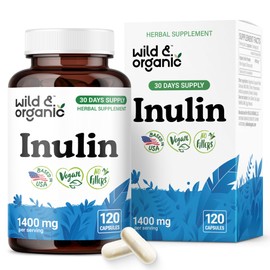 Wild & Organic Inulin Capsules 1400 mg - Digestive & Gut Support - Inulin Prebiotic Fiber Powder Supplement - Chicory Root Derived - Vegan, No Fillers, Non-GMO - 120 Count