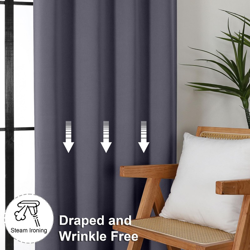 Simplebrand Ava Grey Blackout Curtains for Bedroom 63 Inch Length