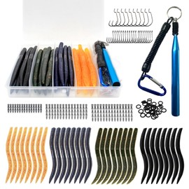 FishingPepo 133Pcs Senko Wacky Worm Bass Fishing Lures Kit with Soft Plastic Baits, Wacky Rig Tools, Grub Baits Hook, Weedless & Offset Worm Hooks, O-Rings, Lures w/Tackle Box
