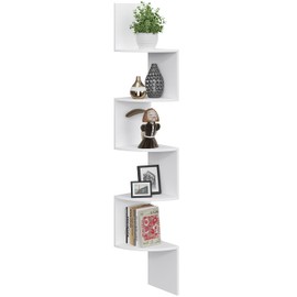VIMBER 5-Tier Corner Shelf Wall Mount, Corner Bookshelf, Industrial Corner Ladder Shelf, Modern Display Shelf for Living Room, Bedroom, Kitchen, Home Office, Bathroom, White UJSJ003W