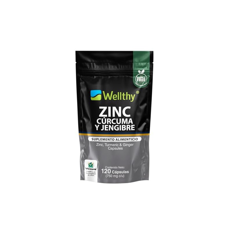 Wellthy Zinc Cúrcuma Jengibre 120 Cápsulas Optizinc Fórmula Patentada Alta
