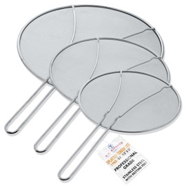 U.S. Kitchen Supply Set of 3 Stainless Steel Splatter Screen - 13", 11.5" & 9.5" Sizes - Fine Mesh Splatter Screen with Resting Feet Set, Grease Guard for Kitchen Pots and Pans