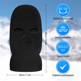 BBTO Knitted Balaclava with 3 Holes Full Face Cover Winter Full Face Balaclava, black