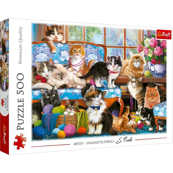 Trefl 37425 500 Pieces Cats, Modern DIY Puzzle, Creative Entertainment, Fun, Classic Puzzles with Animals, for Adults and Children from 10 Years, Cat Family