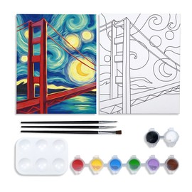 VOCHIC Paint and Sip Painting Kit Pre Drawn Canvas for Adults for Painting Party Kits 8x10 Canvas The Starry Night Golden Gate Bridge Paint Art Set