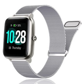 SUGARJAR Metal Bracelet Compatible GRV FC1.19 mm Replacement Strap for Veryfitpro, Yamay Fitness, GRV, Willful, Popglory, Blackview, Umidigi, ID205S ID205G ID215G ID216 SW020 SW023 WF021 WF025 Uwatch3