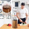 Hushee Wooden Knife Holder Block with Plastic Lid, 360° Rotating
