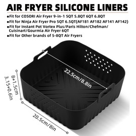 LYHOLKEER Air Fryer Silicone Liners for COSORI Air Fryer 9-in-1 5QT 5.8QT 6QT 6.8QT,2 Pcs Reusable Square Airfryer Liners for Ninja/Instant Pot Vortex Plus/Paris Hilton/Chefman/Cuisinart/Gourmia 6QT