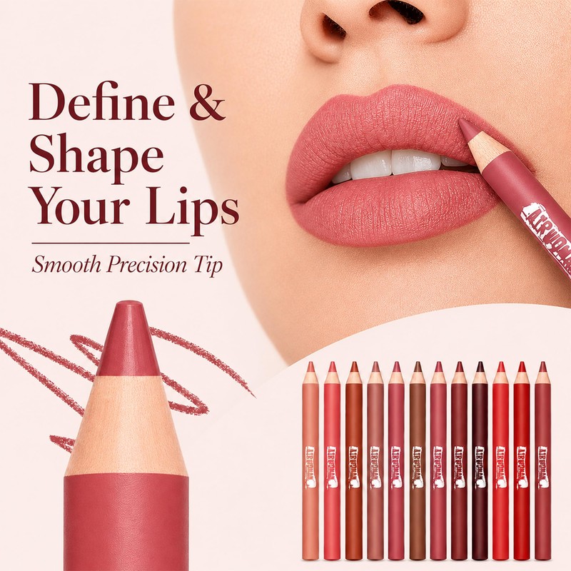 FORSEEKUP Lip Liner Set,Matte Nude Pink Brown Lip Pencils,01-12PCS