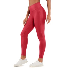 CRZ YOGA Butterluxe Matte Faux Leather Leggings for Women 26.5'' - No Front Seam High Waist Stretch Tights Pleather Pants Ruby Red Classic Pattern Large