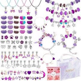 Necomi Kit para Hacer Pulseras Niñas, 162 piezas de joyería con caja de regalo y bolsa Con Cuentas, Estilo Fantasía Púrpura, Para Manualidades y Joyería Para Niñas Adolescentes De 8 a 12 Años.