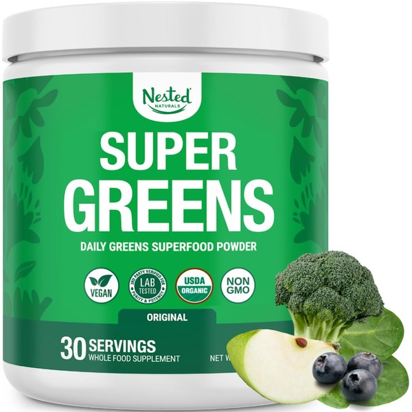 Nested Naturals Super Greens Daily Superfood Powder - Certified USDA