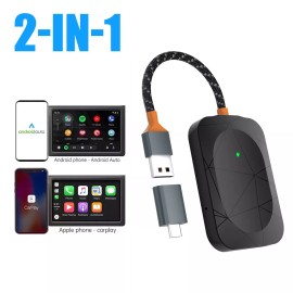 AUIMSOCO Plug-N-Drive Wireless Car Adapter - 2-in-1 Apple CarPlay & Android Auto Hub
