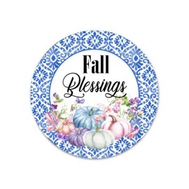 Fall Blessings Blue And Pink Pastel Pumpkin Metal Wreath Sign 9 Inches Round Metal Sign Bar Signs Family Signs Choose Your Size Circle Shaped Fall Wreath Attachment Metal Signs Custom
