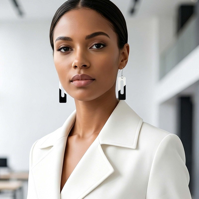 Fiklon Black White Rectangle Dangle Earrings for Women