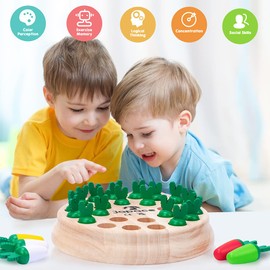 Japace Carrot Memory Chess Board Game, Wooden Memory Game for Kids Training Concentration & Logical Thinking, Montessori Educational Wooden Toys Children's Games for 3 4 5 6+ Year Olds Boy Girl Gift
