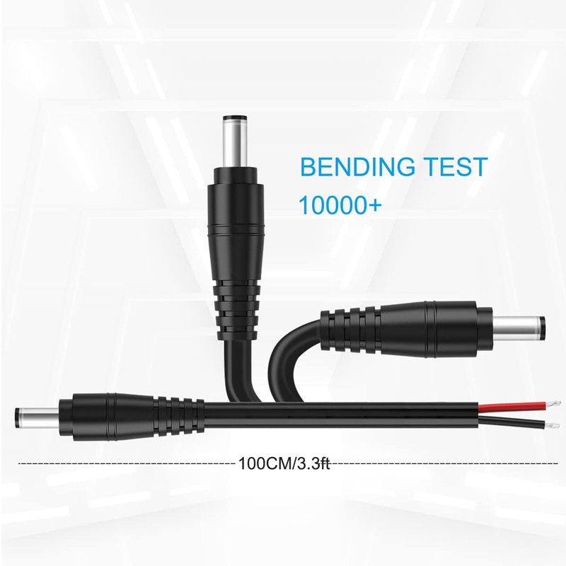 DC Power Pigtail Cable,16AWG DC Plug Barrel Connector Male 2.1mm