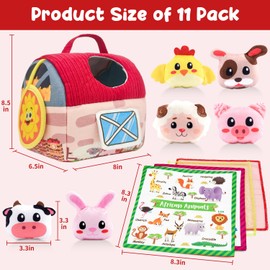 Popokeegoo Baby Toys 6-12 Months, Barn Toy with Stuffed Farm Animals, Rattle, Soft Paper, Mirror, Montessori Sensory Toy for Babies Boys Girls 1 2 3 Year Old, Birthday Gift for Infants Toddlers