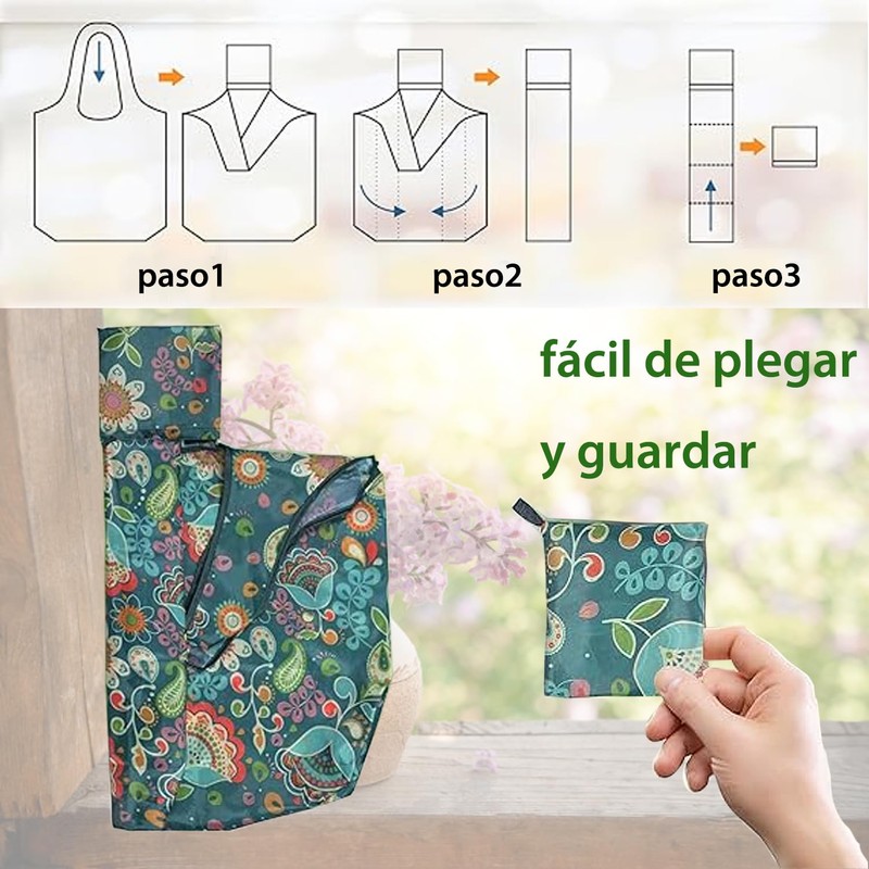 12 Piezas Bolsas Plegables Reutilizables, Bolsa Plegable de Poliéster de