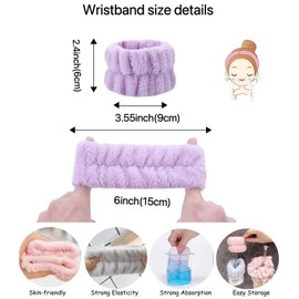 Wrist Towels for Washing Face Microfiber Face wash Spa Wristbands Wrist Scrunchies Arm Bands for Face Wash Prevent Water Running Women Skincare Wristbands Headband Wrist Cuffs Set Super Absorbent