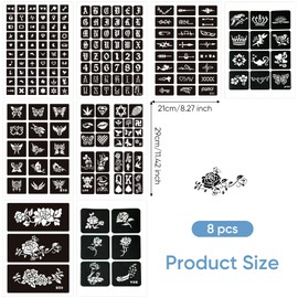 8 Pcs Glitzer Tattoo Schablonen,Tattoo Schablonen Set,Kinder Für Glitzertattoos,Tattoos TemporäRe Schablone Face,Henna Kinderschminken,Wiederverwendbare Glitter Jungs Kleber,Aufkleber Erwachsene Kit