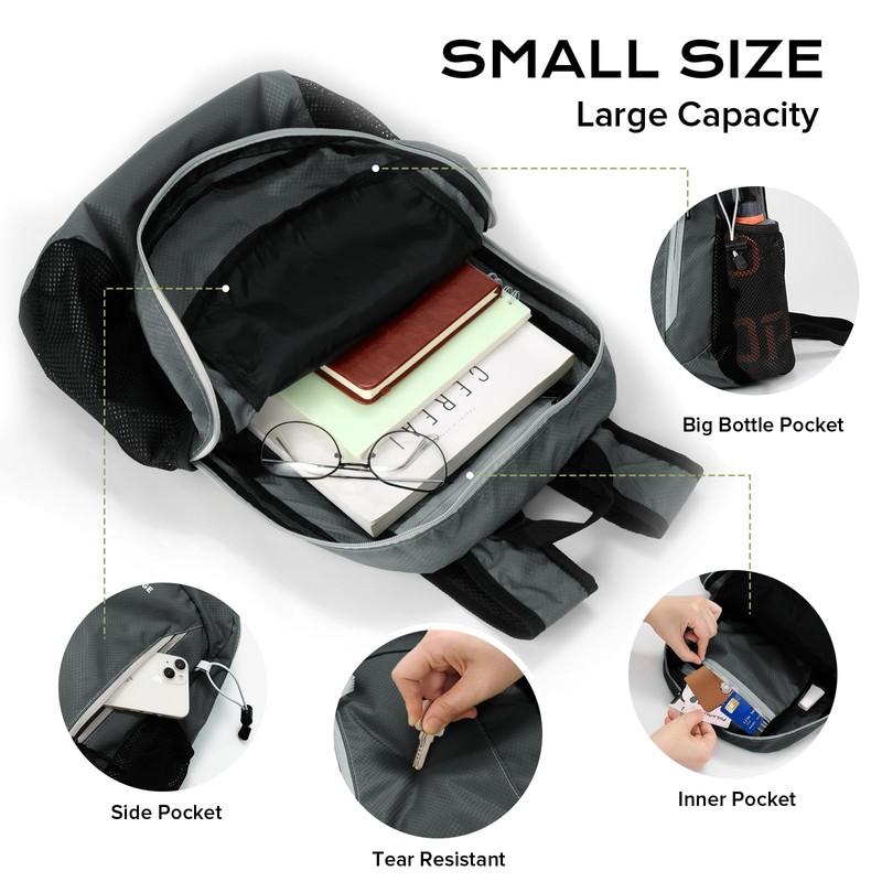 15L Waterproof Hiking Daypack, Small Backpack Travel Outdoor, Lightweight Day